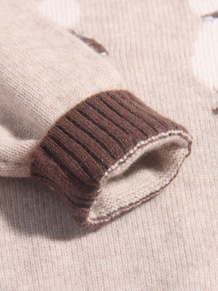 Kids Beige Brown Animal Pattern Cashmere Sweater